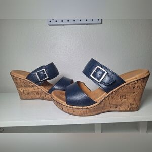 b.o.c. Navy Cork Wedge Sandals